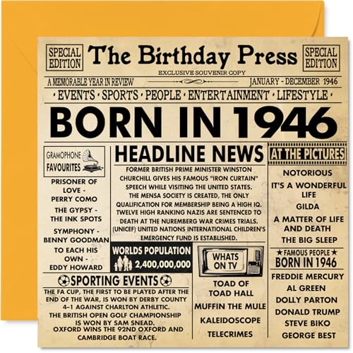 Stuff4 Tarjetas de cumpleaños 79 para abuelo, abuela y abuela, retro en 1946, 145 mm, para hombre y...