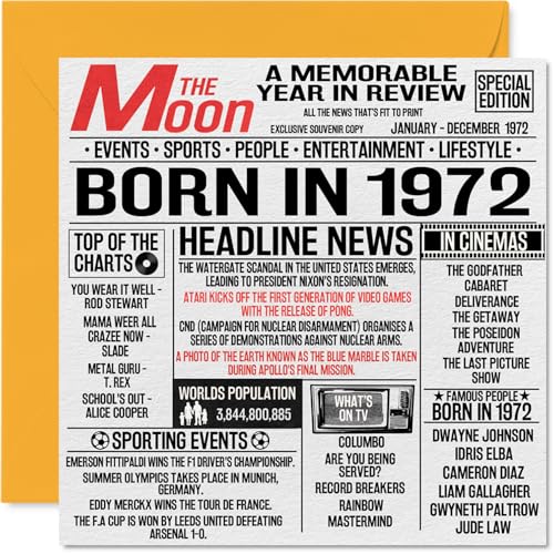 Tarjetas de cumpleaños 52 para hombres y mujeres, periódico nacido en 1972, tarjeta de feliz...