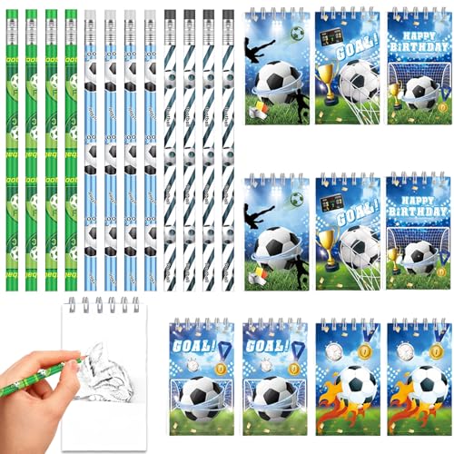 AUNGCSHE libreta Pequeña, Incluye 12 lápices con Motivos Futbolísticos y 10 Libretitas...