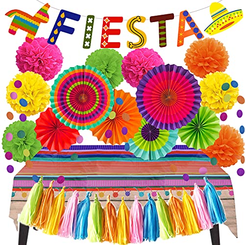 ZERODECO Decoraciones de fiesta de fiesta, multicolor de fiesta, banner de papel, pompones de papel...