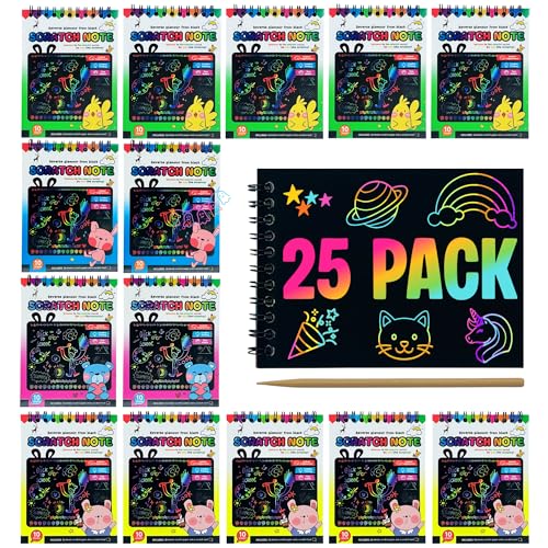 Detalle Cumpleaños Infantil | Pack 25 Libretas para Rascar con Lápices de Madera | Regalitos...