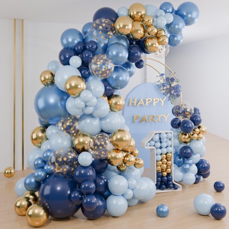 Kit Arco Globos Cumpleaños Azul Marino - 133pcs Kit Guirnalda Globos Azul y Dorado con Globos...