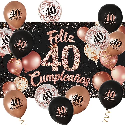 JBJXNXH 40 Años Decoración de Fiesta de Cumpleaños,40 Años Fondo de  Cumpleaños de Oro Rosa