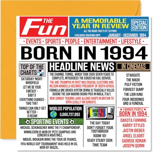 Tarjetas de cumpleaños número 30 para hombres y mujeres, periódico nacido en 1994, tarjeta de...