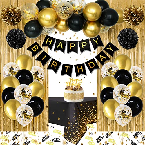 Globos de Cumpleaños Oro Negro, Arco de Globos para Cumpleaños Oro Negro, Feliz Cumpleaños Decoración, Fiesta Cumpleaños Globos de Confeti Látex para Hombres Mujeres 1 2 3 13 18 21 30 40 50