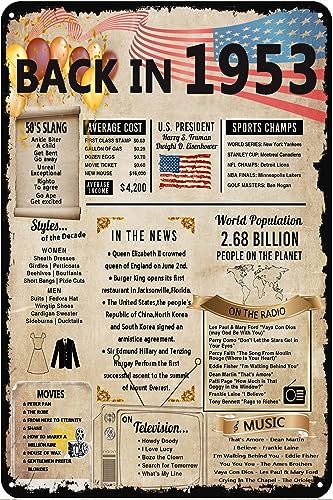 Fancesca Decoración de aniversario de 70 cumpleaños, letrero de 1953 para mujeres y hombres,...