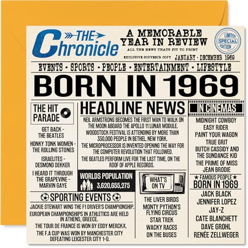 Tarjetas de cumpleaños número 55 para hombres y mujeres – Born In 1969 Newspaper – Tarjeta de...