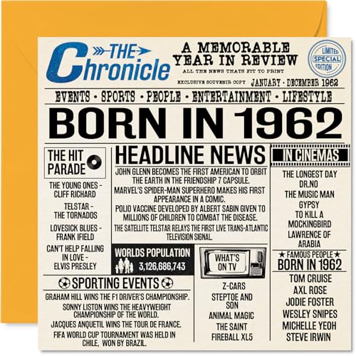 Tarjetas de cumpleaños 62 para hombres y mujeres, periódico nacido en 1962, tarjeta de feliz 62...