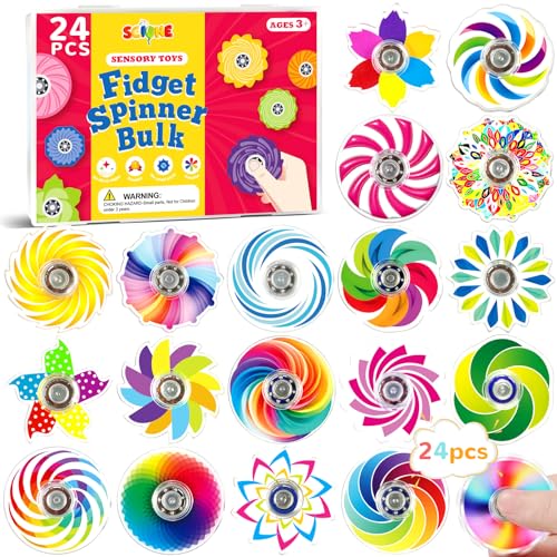 SCIONE Pack de 24 Fidget Spinners para Niños – Mini Spinners de Mano Coloridos, Juguetes...