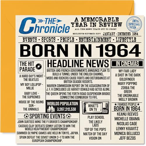 Tarjetas de cumpleaños 60 para hombres y mujeres, periódico nacido en 1964, tarjeta de feliz 60...