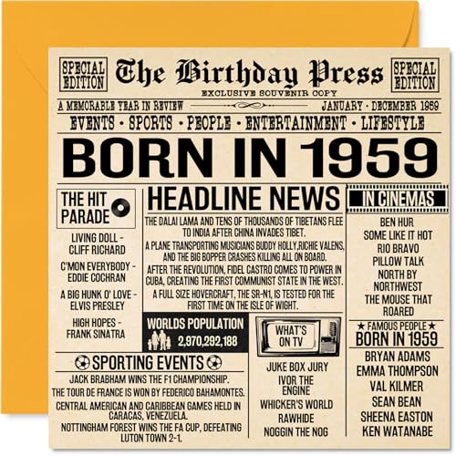 Tarjetas de cumpleaños número 66 para hombres y mujeres – Born In 1959 Newspaper – Tarjeta de...