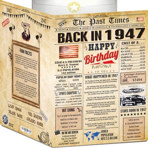Tarjetas de cumpleaños número 77 para hombres y mujeres – Periódico Back In 1947 (A4 tarjeta de...