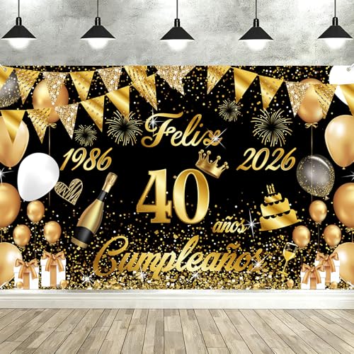 Pancarta Feliz Cumpleaños 40 Anos 1986-2026, Seutgjie Happy Birthday Decoracion para Mujer Hombre...