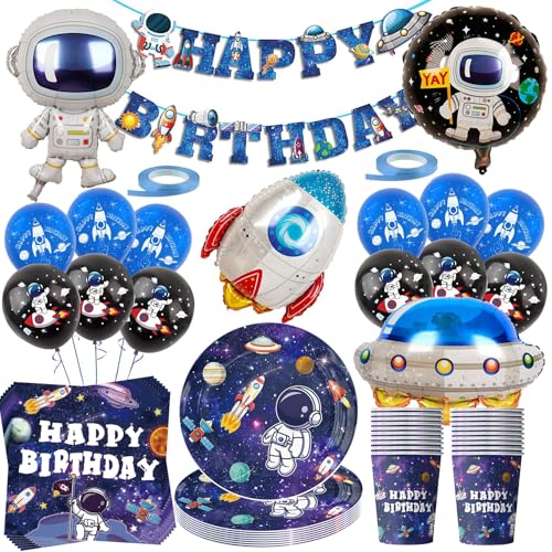 Lote de 79 decoraciones de fiesta espacial - Vajilla de celebración con globos, astronautas -...