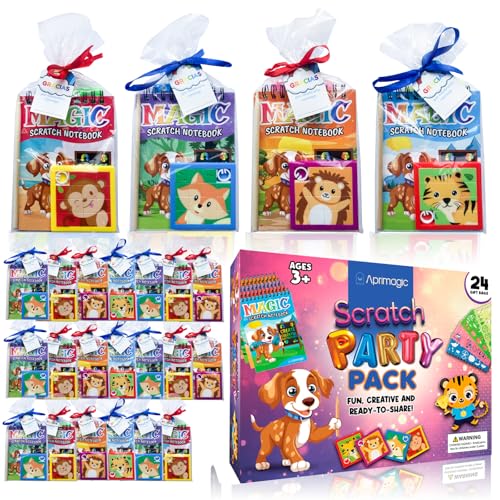 Aprimagic Pack 24 Libretas Scratch, Puzzles y Bolsas de Regalo - Regalos Cumpleaños Niños Colegio...