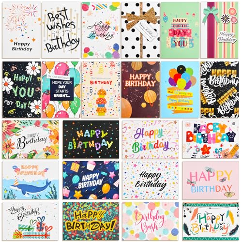 Juego de tarjetas de cumpleaños con sobre, 24 tarjetas de felicitación de cumpleaños, tarjetas...