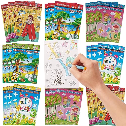 THE TWIDDLERS - Pack de 24 Mini Libros Educativos para Colorear más Pegatinas, A6 - Fiesta de...