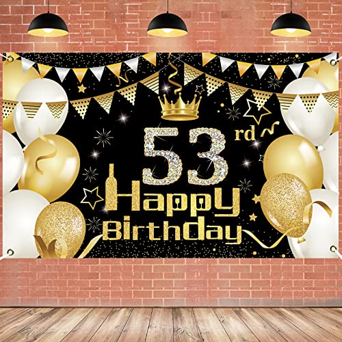53 Años Fondo de Decoración de Fiesta de Cumpleaños de Oro Negro, 53 Pancarta Feliz Fondo Foto...