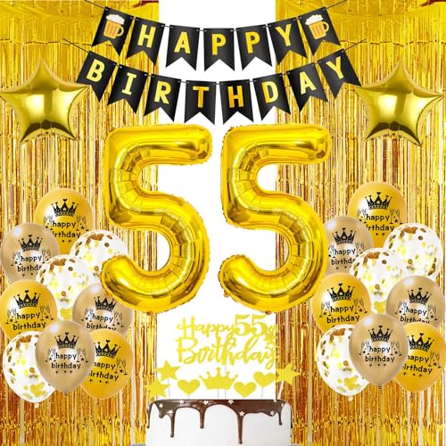 Cortina Oropel 55 Años Decoracion Cumpleaños, Decoraciones Fiesta Oro 55 Años Globos, Cortina...