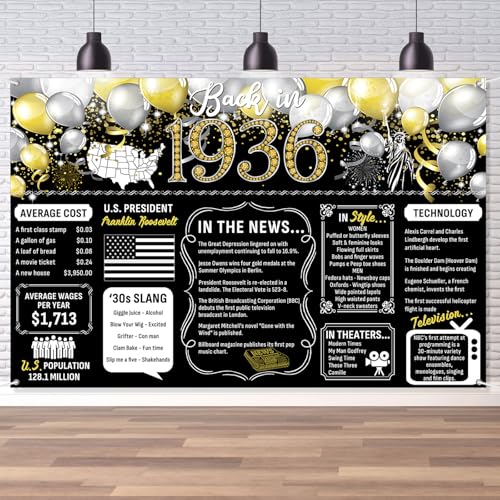 Decoración de fiesta de cumpleaños número 88, color negro y dorado, telón de fondo grande para...