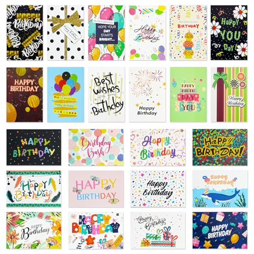 Zyluniy 24 Tarjetas de Cumpleaños, Tarjeta Felicitación Holográficas en Surtido con 24 Sobres y...