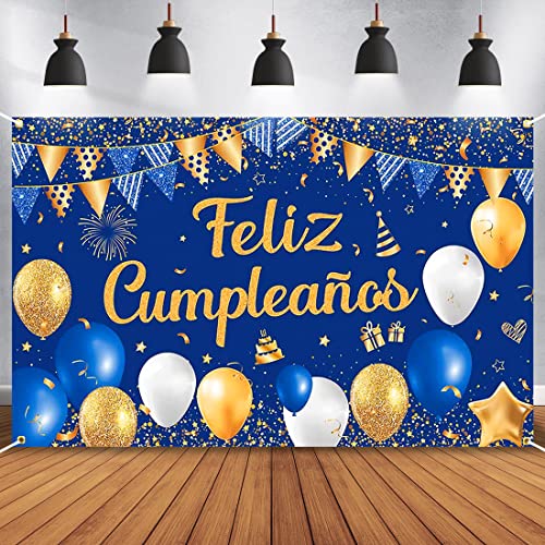 Grande Pancarta con Feliz Cumpleaños en Español, Fiesta de Cumpleaños Decoración Banner, Azul...