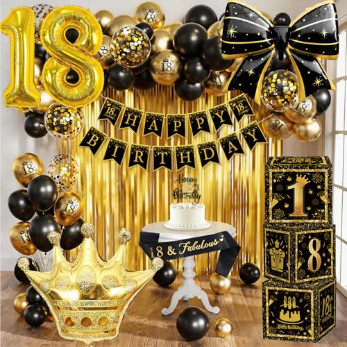 Decoracion 18 Cumpleaños Chico y Chica, Juego de Decoración de Cumpleaños 18 Años en Negro y...