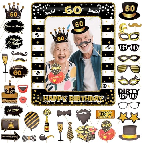Photocall 60 Cumpleaños,36 Accesorios Photocall,Marco Inflable Decoración Fiesta Cumpleaños,Ideal...