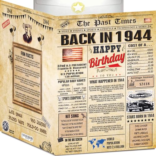 Back2Time Tarjetas de cumpleaños número 82 para hombres y mujeres, periódico Back In 1944...