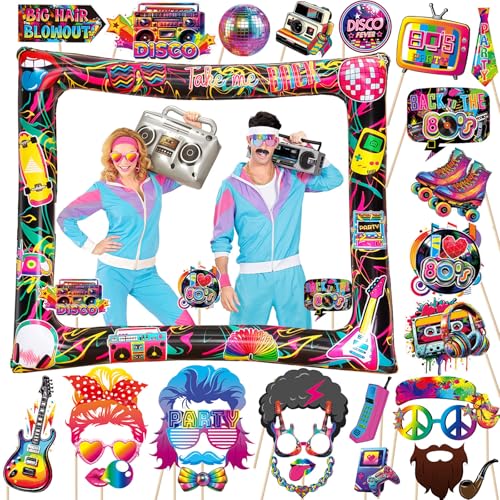 30 Piezas Photocall Años 80, LMSHOWOWO 80s Photo Booth Props, Marcos Photocall Inflable, Marco de...