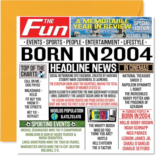 Tarjetas de cumpleaños número 20 para hombres y mujeres, periódico nacido en 2004, tarjeta de...