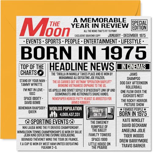 Tarjetas de cumpleaños número 49 para hombres y mujeres, periódico nacido en 1975, tarjeta de...