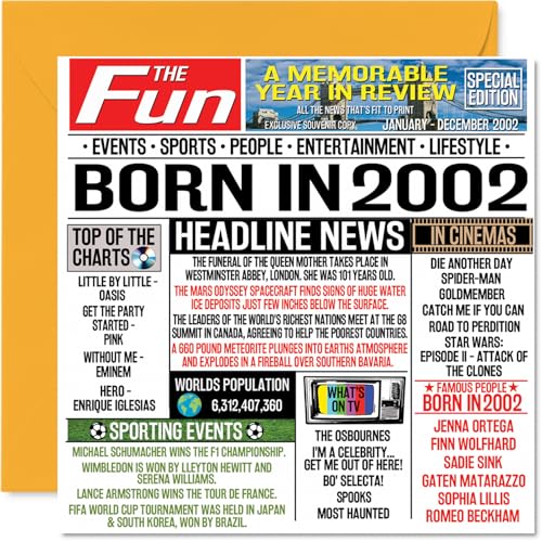 Tarjetas de cumpleaños número 22 para hombres y mujeres, periódico nacido en 2002, tarjeta de...