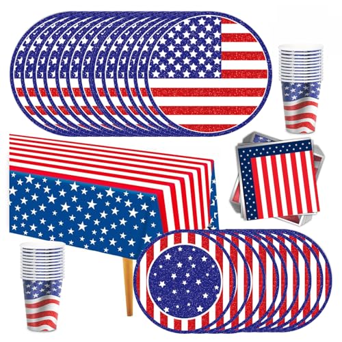 Juego de 65 piezas de fiesta de Estados Unidos para 16 invitados, Estados Unidos, 4 de julio, juego...