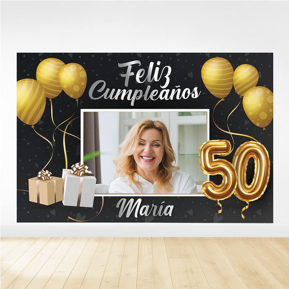 Photocall cumpleaños Personalizado | Nombre y Edad | Elegante Impreso en Lona | para Fiestas...