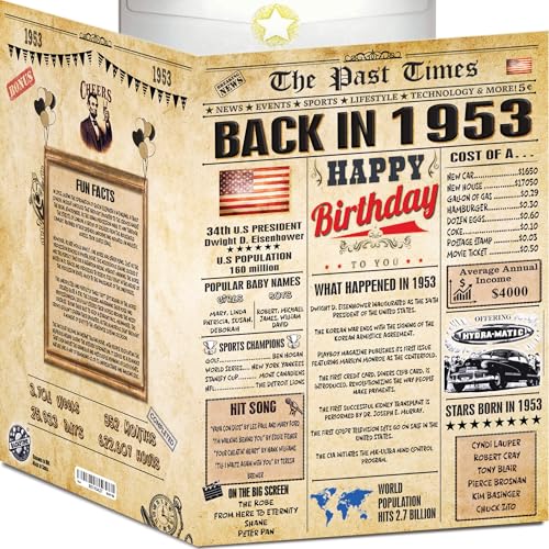 Tarjetas de cumpleaños número 71 para hombres y mujeres – Periódico Back In 1953 (A4 tarjeta de...