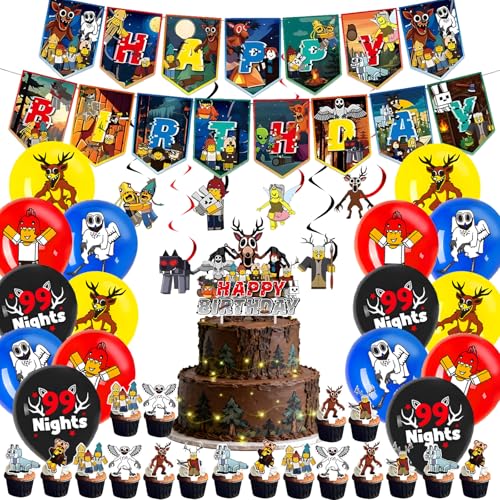 AUNGKWANG 48 Piezas Decoración de Cumpleaños 99 Nights in the Forest, 99 Nächte im Wald Cake...