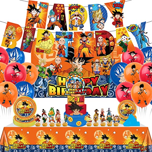 JBBFDH Juego de vajilla de fiesta de Dragon Ball, decoración de cumpleaños infantil, decoración de mesa para fiestas, globos de 89 unidades