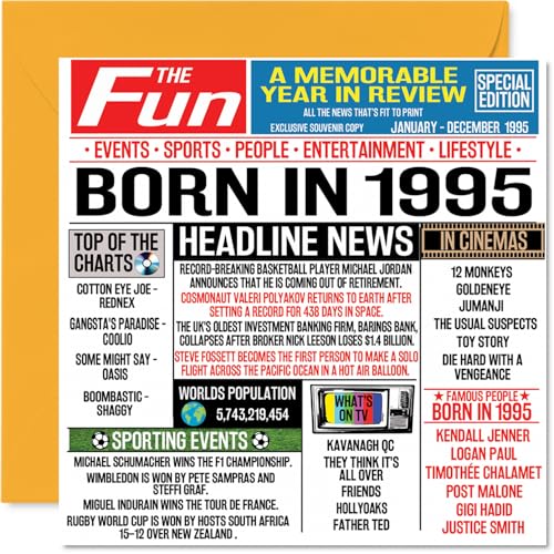 Tarjetas de cumpleaños número 29 para hombres y mujeres, periódico nacido en 1995, tarjeta de...