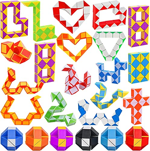 GOLDGE 24pcs Cubo Mágico de Serpiente, Juguetes de Rompecabezas de Serpiente Magic Snake Cube, Rompecabezas de Plástico Juguete, Regalos Invitados Cumpleaños Niños, Regalo Cumpleaños Niños