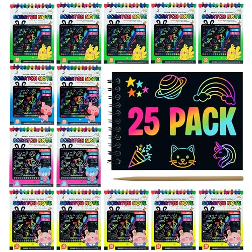 Detalles Cumpleaños Niños | Pack 25 Libretas para Rascar con Lápices de Madera | Regalitos...