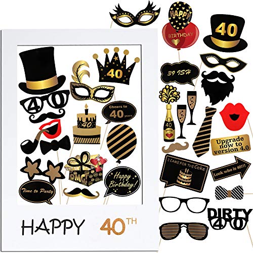 BOFUNX 40th Cumpleaños Photo Booth Props 35pcs Photobooth Cumpleaños Accesorios Fotocall para...